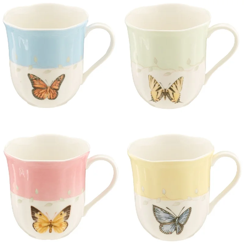 Multi-purpose stainless steel bowls-Butterfly Meadow 4-Piece Mug Set, Multicolor, 1.85 LB