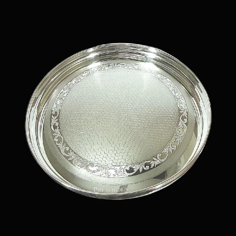 Mini appetizer plates for entertaining-925 Sterling Silver Heera Plate for Pooja | Silver Thali for Serving - 450 grams