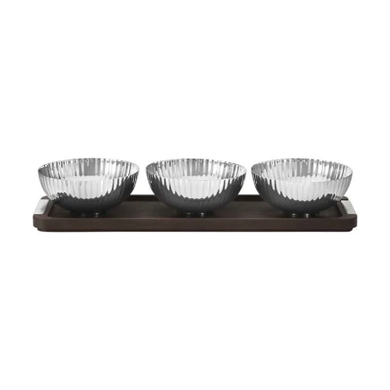 Small ceramic plates for snacks-Georg Jensen Bernadotte Stainless Steel Triple Bowl in Stand Set