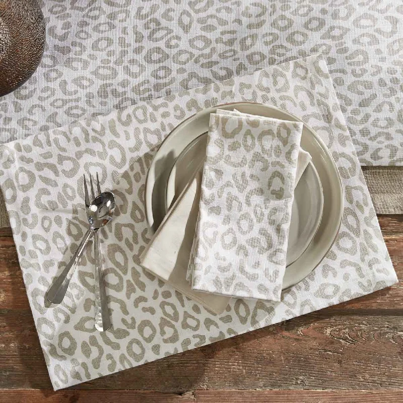 Lightweight cutlery for picnics-Safari Leopard Printed Napkin - Natural Set of 4  Park Designs