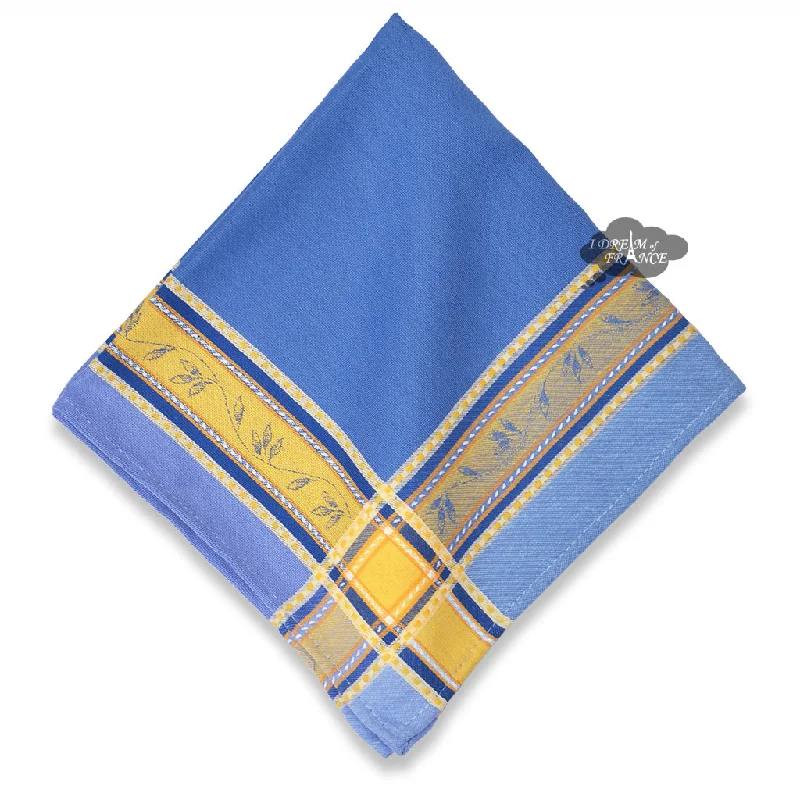 Waterproof dinnerware for camping-Senanque Blue French Cotton Jacquard Napkin by L'Ensoleillade