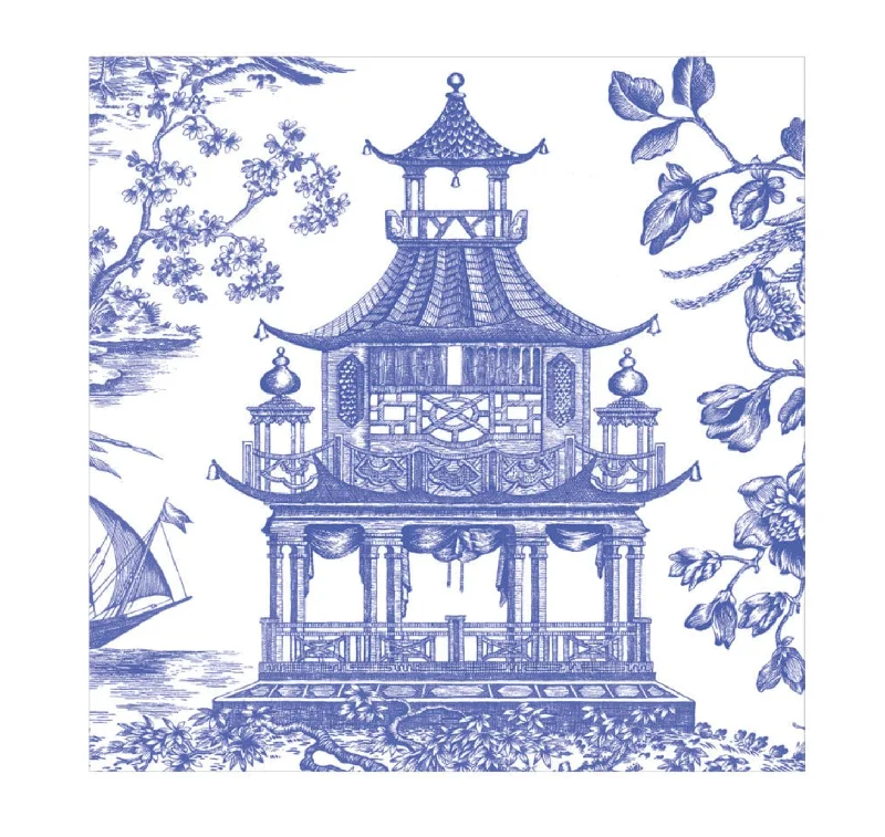 Affordable plastic plates for parties-Chinoiserie Toile Pagoda Luncheon Napkins