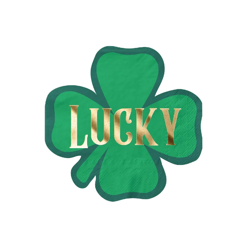 Trendy holographic dinnerware-Lucky Clover St. Patrick's Day Dessert Napkins 16ct