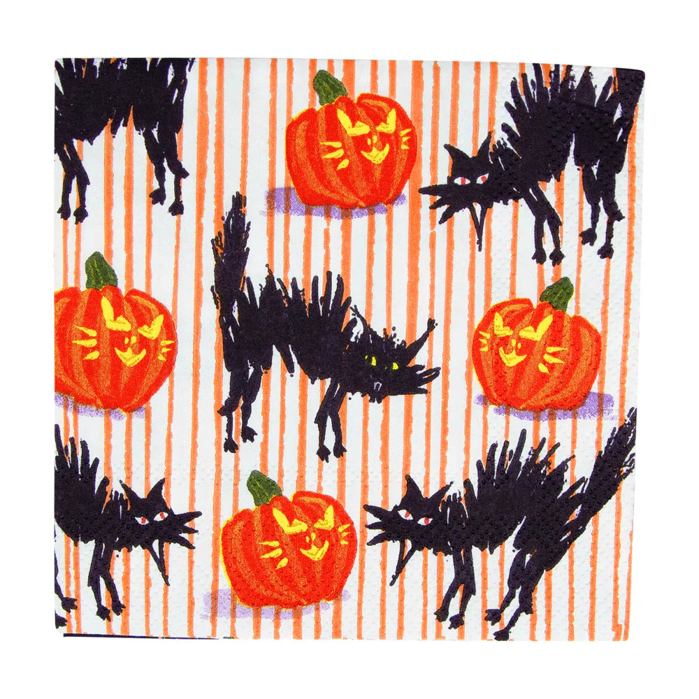 Chic stainless steel forks for dining-Caspari Cocktail Napkins: Halloween Cats