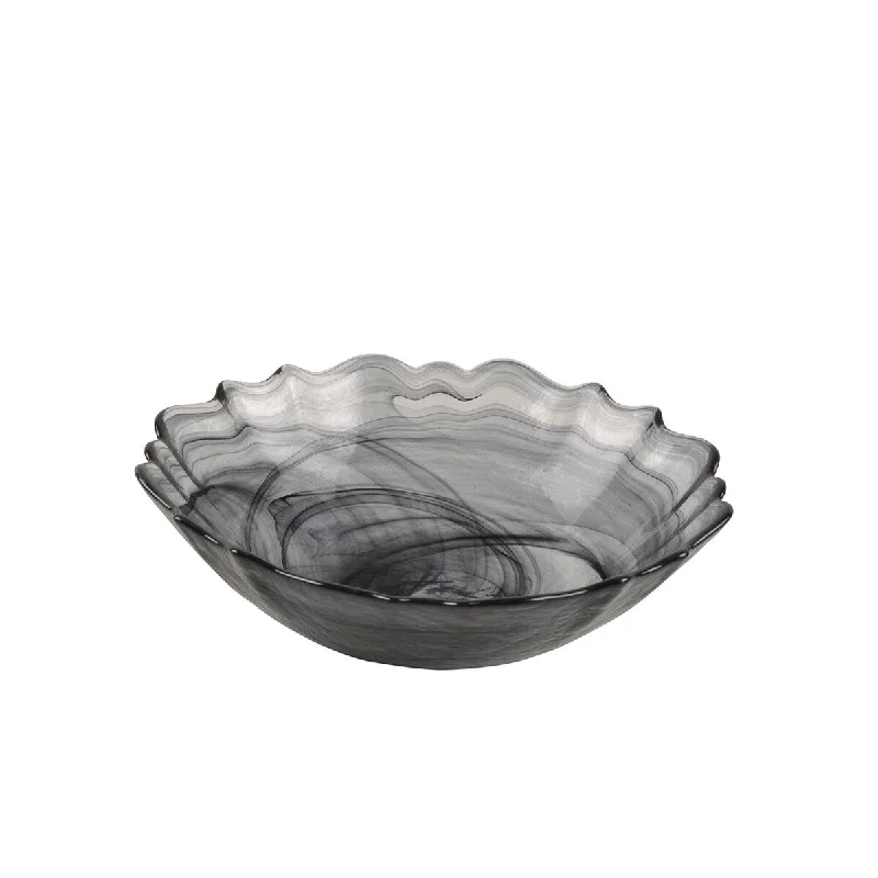 Reusable plastic bowls with lids-Swirl Glass Black Bowl 6.75" Dia (72654 Set of 4)- A - A