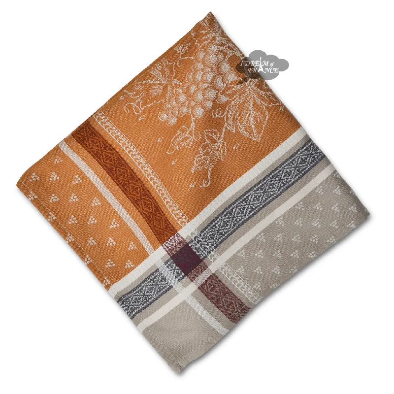 Designer dinnerware with bold designs-Winery Caramel French Cotton Jacquard Napkin by Tissus Toselli