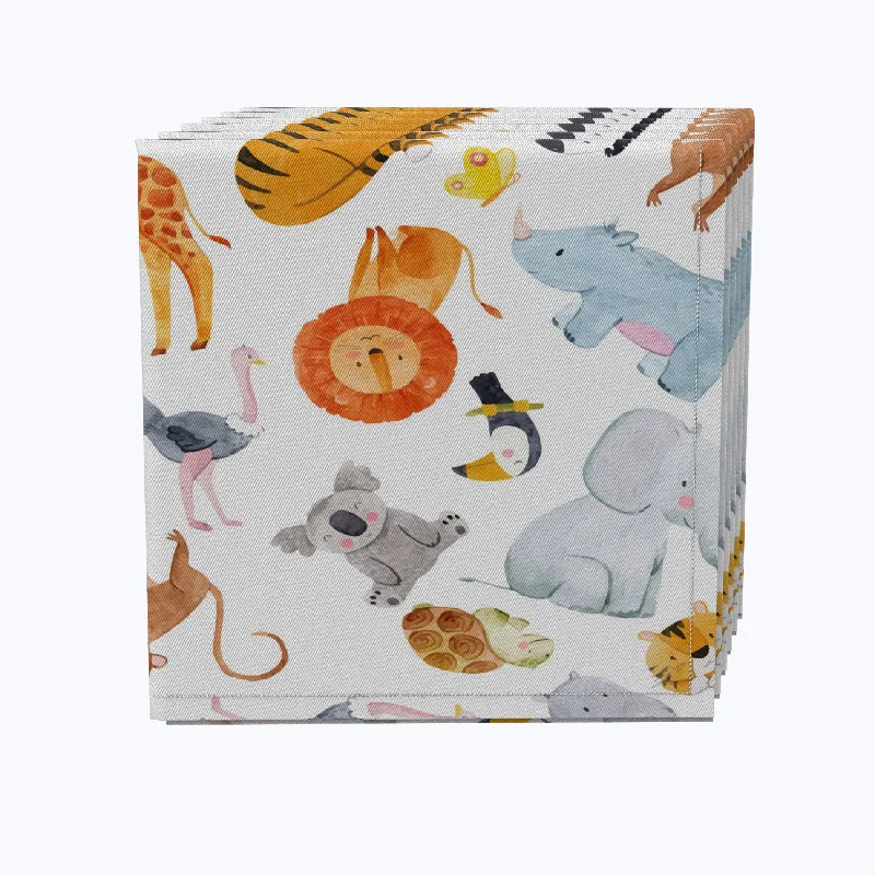 Trendy matte black dinner sets-Safari Animals Watercolor Napkins