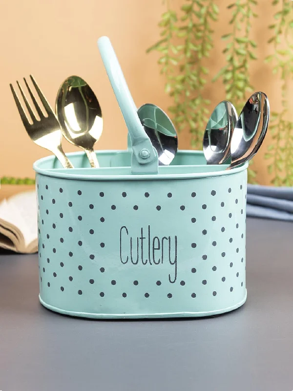 Designer glass bowls with designs-Polka Dot Cutlery Holder - Green