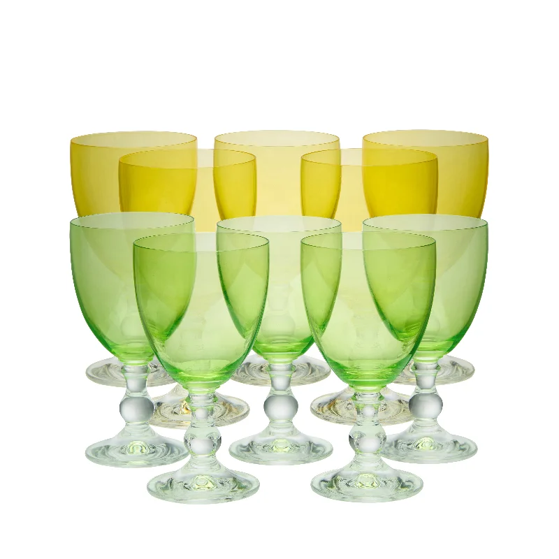 Elegant crystal cups for wine-Set of 10 Vintage Wine Glasses Yellow/Green