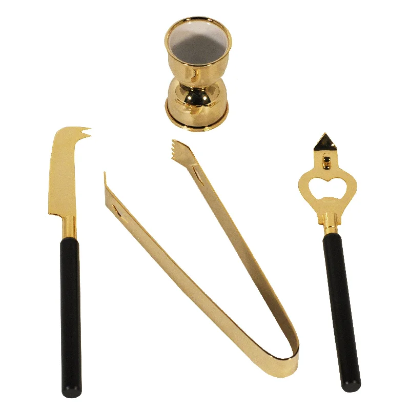 Chic matte trays for modern kitchens-Kent 24 K. Gold Plated Bar Tool Set