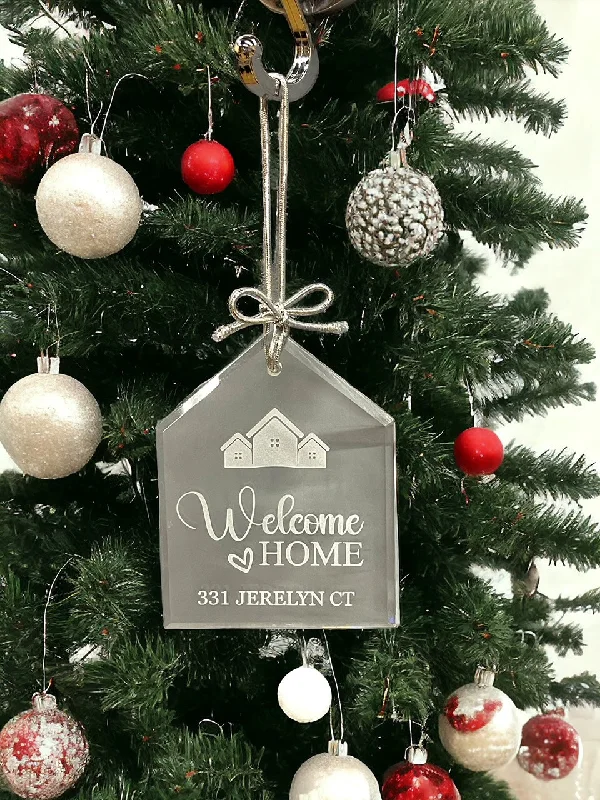 Designer glass mugs with handles-Personalized Welcome Home Address Ornament