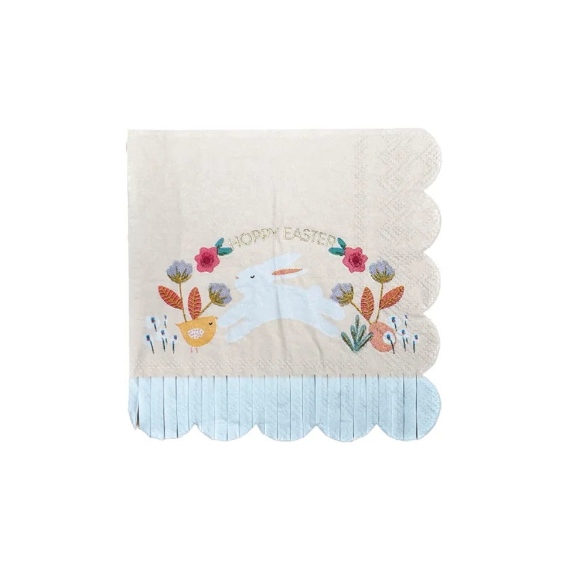 Designer appetizer trays with sections-Hoppy Easter Fringe Scallop Dessert Napkins 18ct