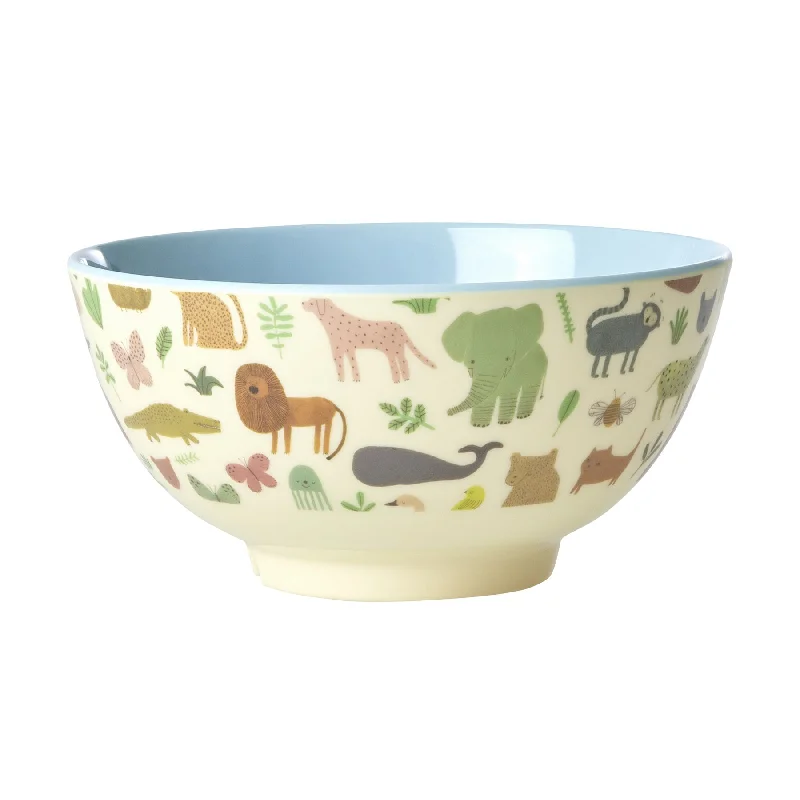 Waterproof cutlery sets for camping-Rice DK Melamine Bowl with Dusty Blue Sweet Jungle Print - Medium - 700ml