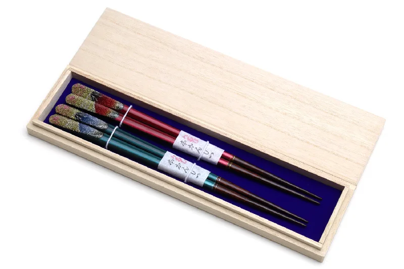 Trendy floral plates for women-Japanese Premium Chopsticks Fukiurushi lacquered Mt. Fuji Glitter with Paulownia Wooden Box