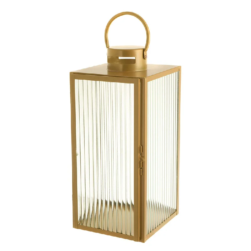 Affordable stainless steel cutlery sets-Lantern Rectangle Steel Gold with Ribbed Glass 21x53cm