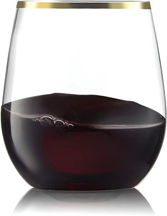 Lightweight mugs for office use-32 Pack Stemless Plastic Wine Glasses Disposable 12 Oz Gold Rim - Shatterproof Recyclable and BPA-Free, Stylish Drinkware for all Beverages, Cocktail Parties, Wedding Reception and Catered Events