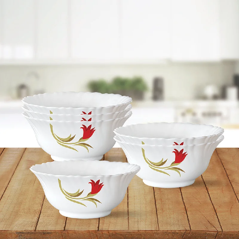 Retro-style ceramic plates for home-Larah by Borosil Red Lily Veg Bowl Set