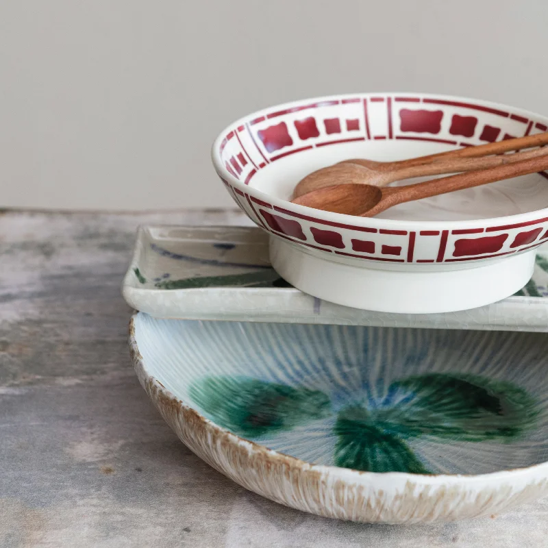 Elegant porcelain plates for dinner-Stoneware Bowl with Reactive Crackle Glaze - 11.5"L x 11.3"W x 2.5"H - 11.5"L x 11.3"W x 2.5"H