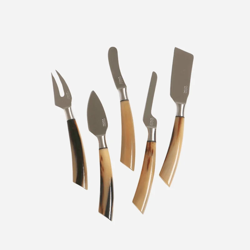 Eco-friendly bamboo plates for picnics-Set of Five Ox Horn Cheese Knives