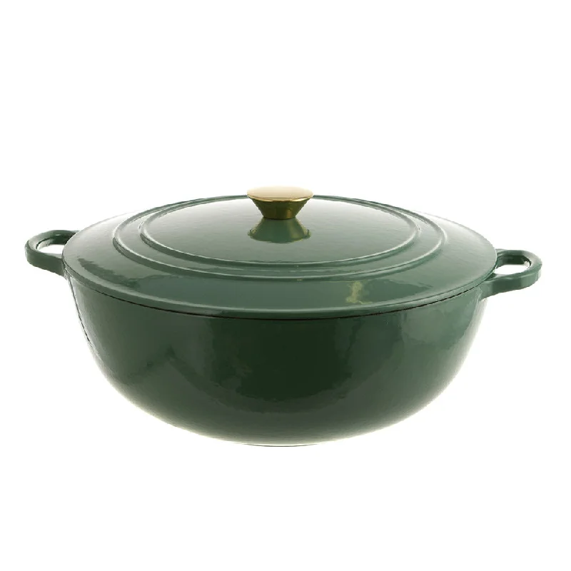 Small ceramic plates for snacks-CASSEROLE POT Round Cast Iron Green 32.5cm 7L