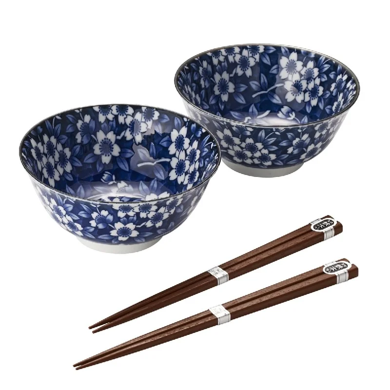 Soft-touch ceramic dishes for home-Concept Japan Damizakura Bowls and Chopstick Set