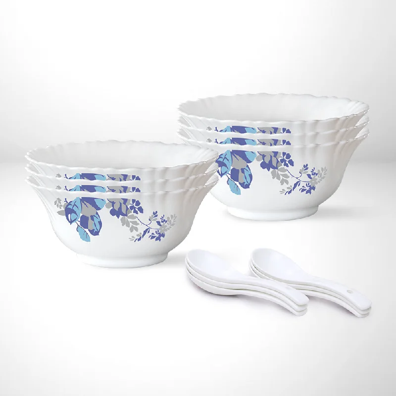 Bright colored plates for summer-Larah by Borosil Blue Cascade Soup Bowl Set