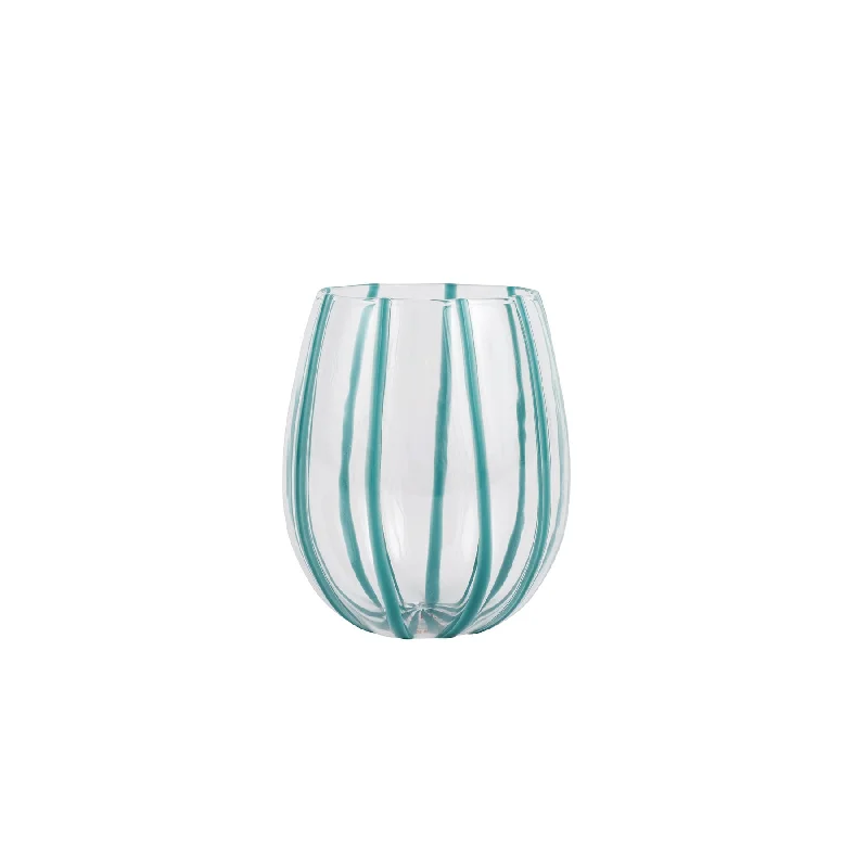 Chic insulated mugs with lids-Vietri Nuovo Stripe Teal Stemless Wine Glass