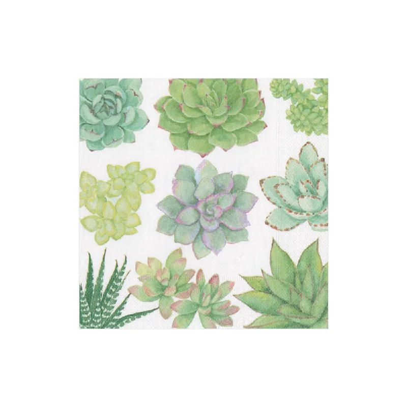 Designer porcelain plates with patterns-Caspari Cocktail Napkins: Succulents