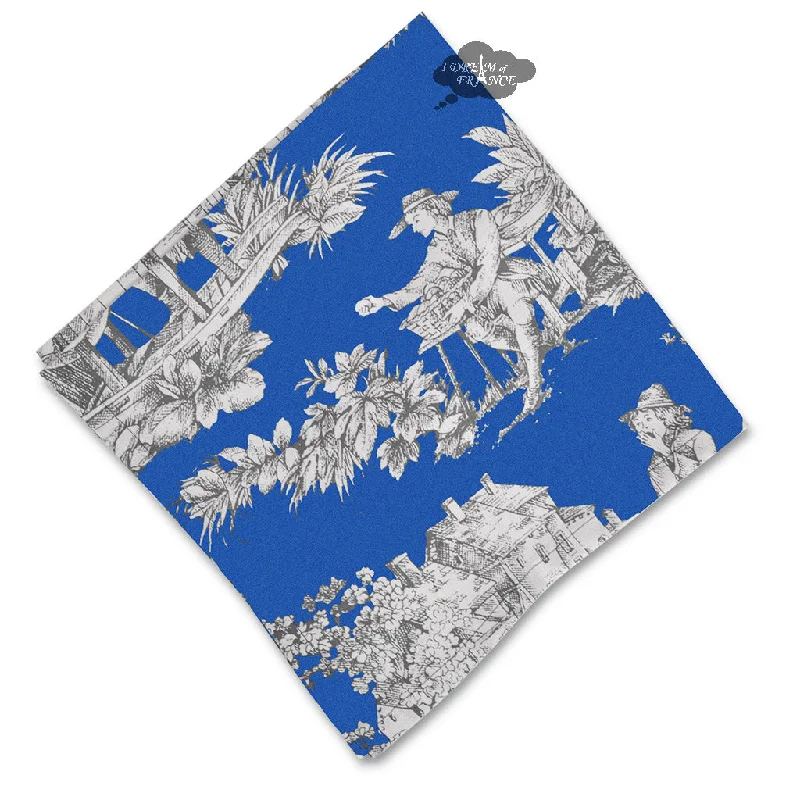 Oversized bowls for family dinners-Villandry Blue French Toile Cotton Napkin by Le Cluny