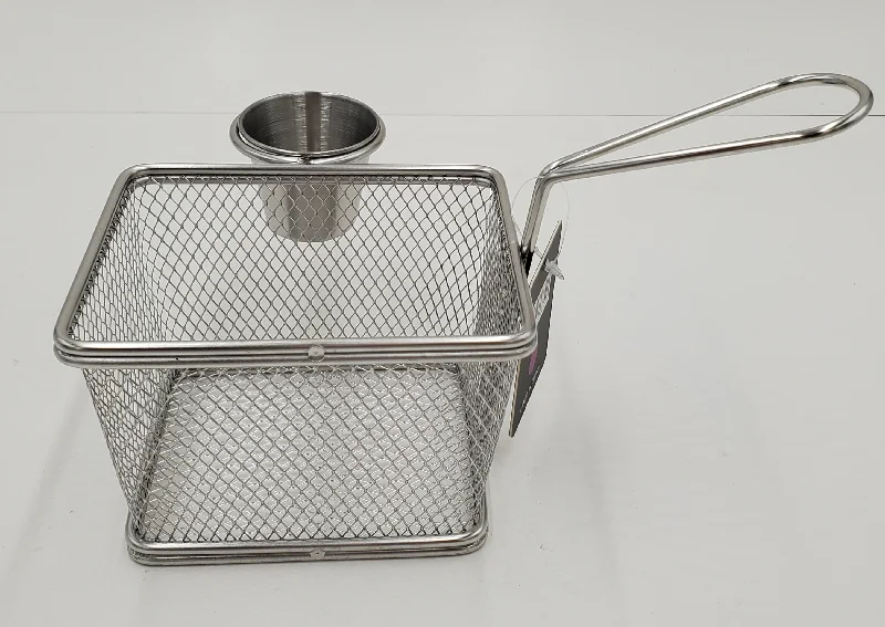 Large stainless steel serving trays-5"x4"x3" S/S FRYING BASKET W/SAUCE BOWL