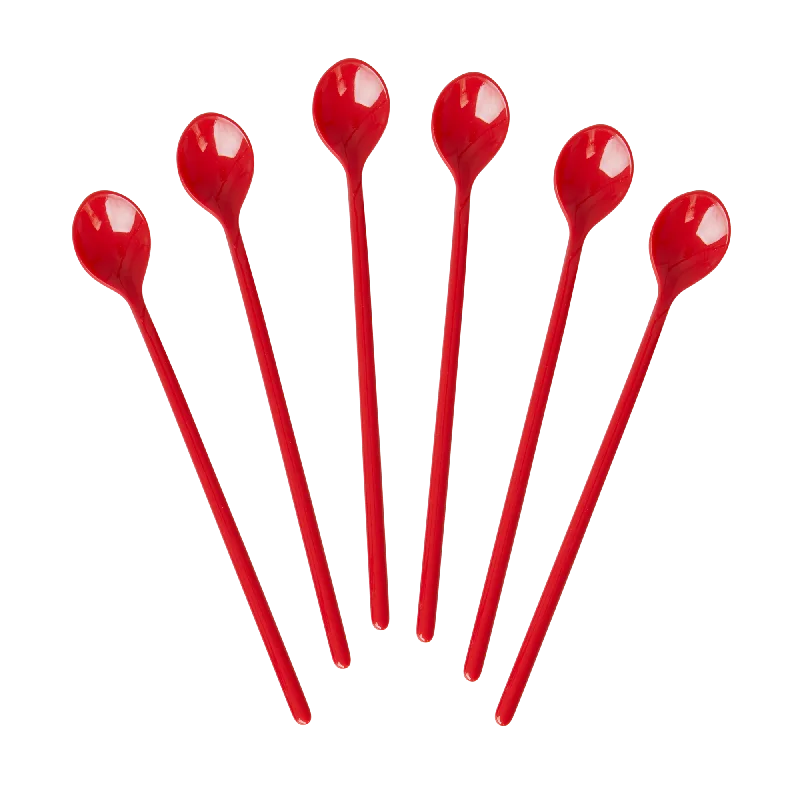 Elegant glass bowls for desserts-Melamine Latte Spoons in Candy Red Color - Bundle of 6