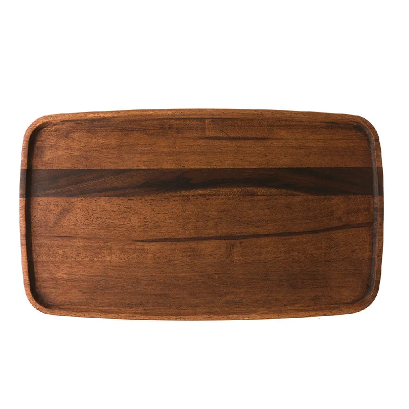 High-end crystal platters for guests-Acacia Wood Tray Rectangle 58x34cm Dark Brown