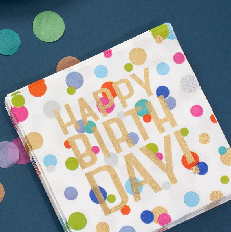 Eco-friendly bamboo plates for picnics-Happy Birthday Confetti Paper Luncheon Napkins