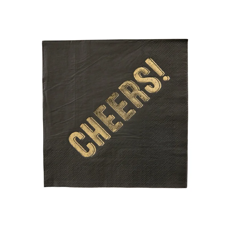 Designer ceramic plates for dining-Black & Gold Cheers Lunch Napkins 20ct