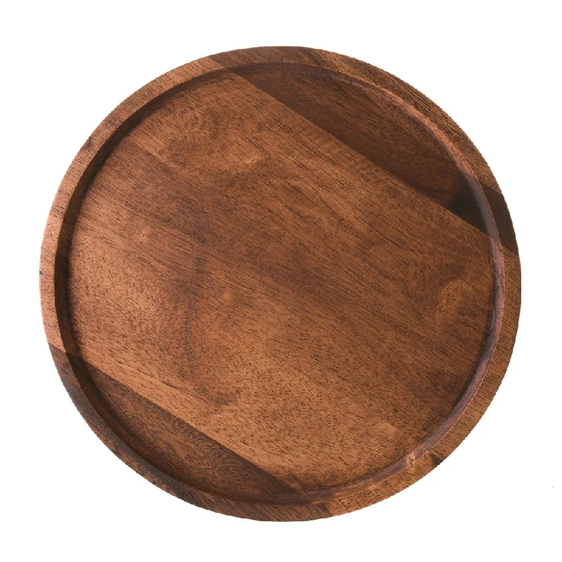 Luxury crystal dishes for dining-Acacia Wood Tray Round 33cm Dark Brown