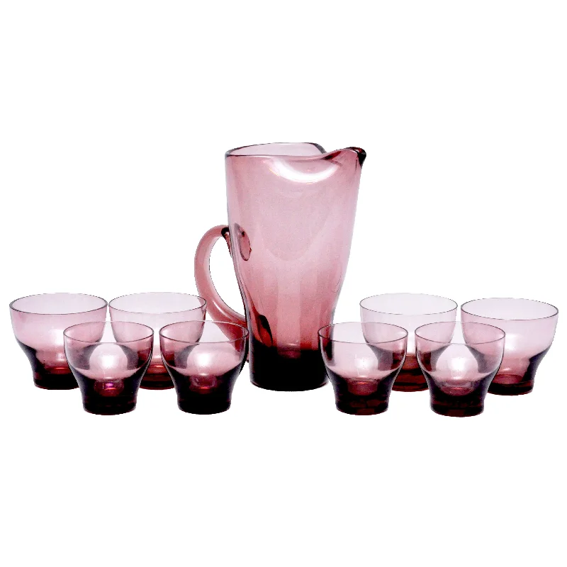 Designer dinnerware with bold designs-Hand Blown Amethyst Pitcher Set