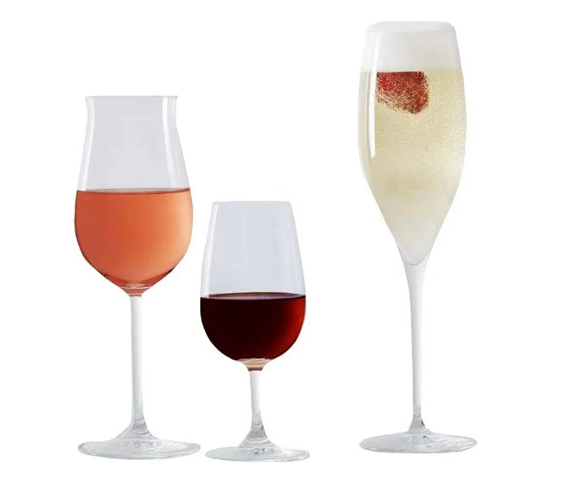 Retro-style coffee mugs for home-NUDE Glass Cheers Set Aperative Set of 3 Glasses - Rosé Wine Glass, Dimple Water Glass, Dimple Champagne Glass