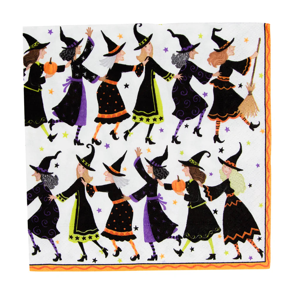 Affordable plastic plates for parties-Caspari Luncheon Napkins: Witches Conga Line (Halloween)