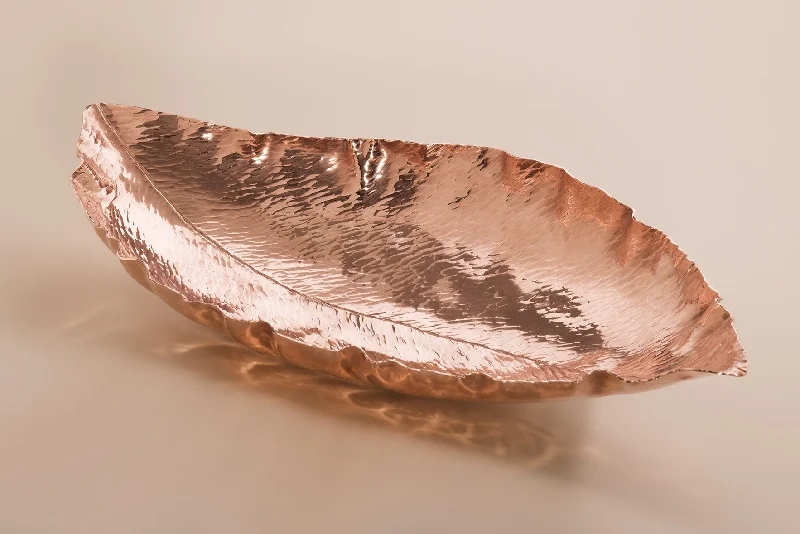 Designer cutlery with wooden handles-Copper Magnolia Leaf Bowl