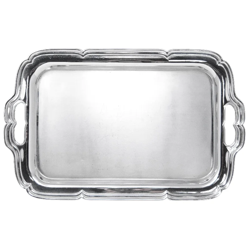 Compact silicone trays for travel-Scalloped Edge Chrome Rectangular Tray