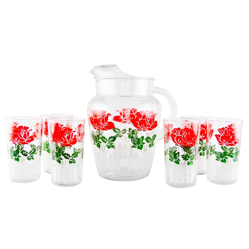 Designer mini plates for appetizers-Red Rose & Picket Fence Pitcher Set