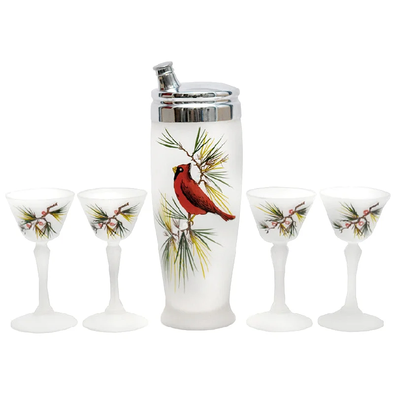 Compact glass bowls for snacks-Red Cardinal Frosted Cocktail Shaker Set