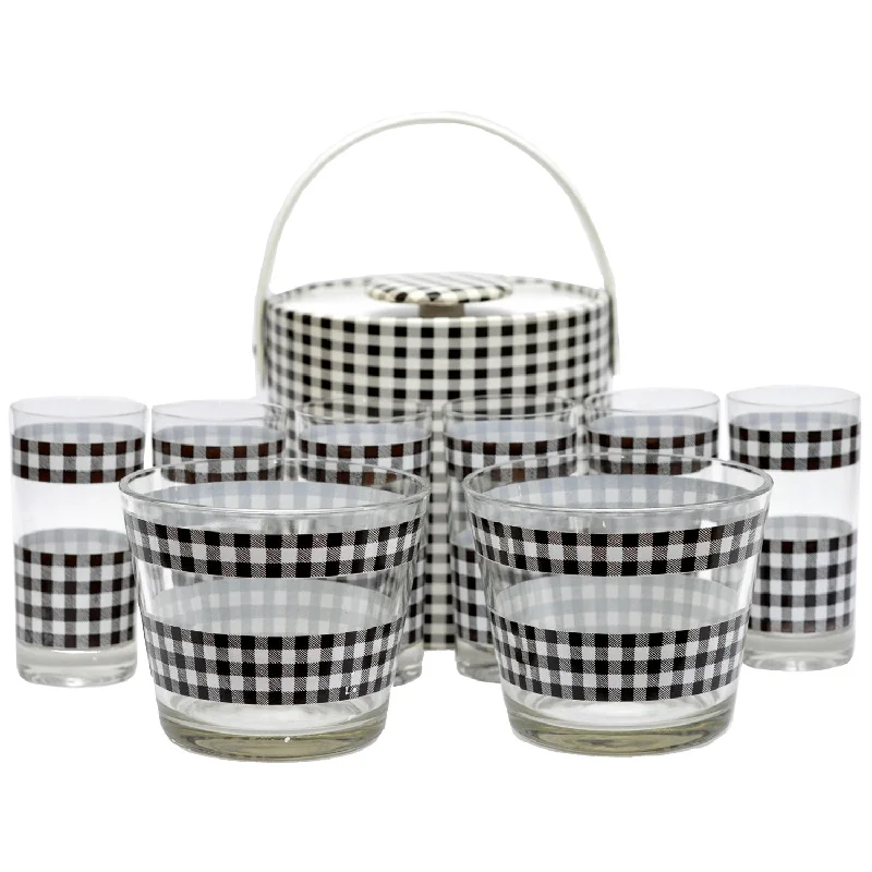 Minimalist ceramic bowls for home-Brown & White Check Bucket Set