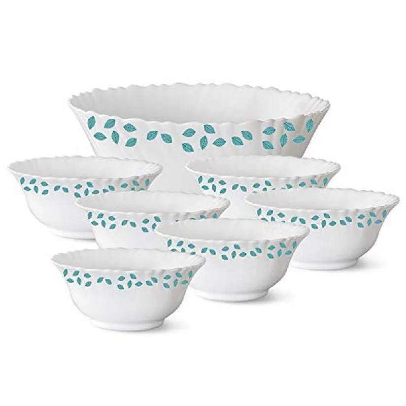 Vintage-inspired glass trays-Larah by Borosil Blue Leaves Pudding Set