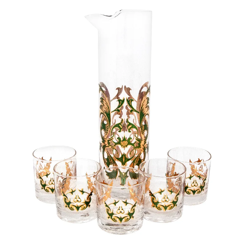 Durable melamine dishes for kids-Gold & Green Filigree Cocktail Pitcher Set