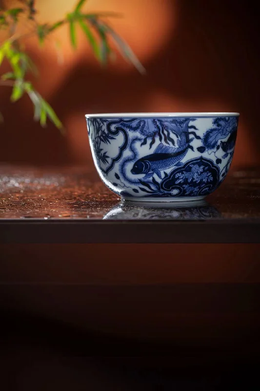 Compact cutlery sets for camping-[清本源 x Gohobi Gallery] Nine-Dragons Lotus Fish Pattern Handcrafted Bowl