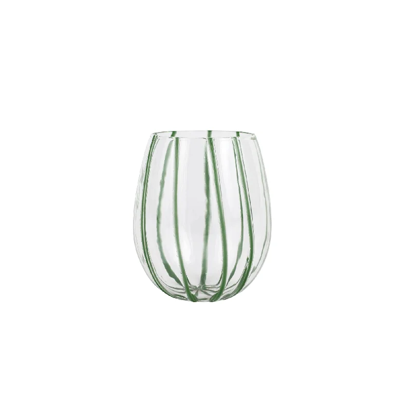 Designer espresso mugs with saucers-Vietri Nuovo Stripe Green Stemless Wine Glass