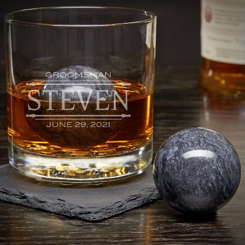 Designer coffee mugs with handles-Custom Rocks Glass with Whiskey Spheres