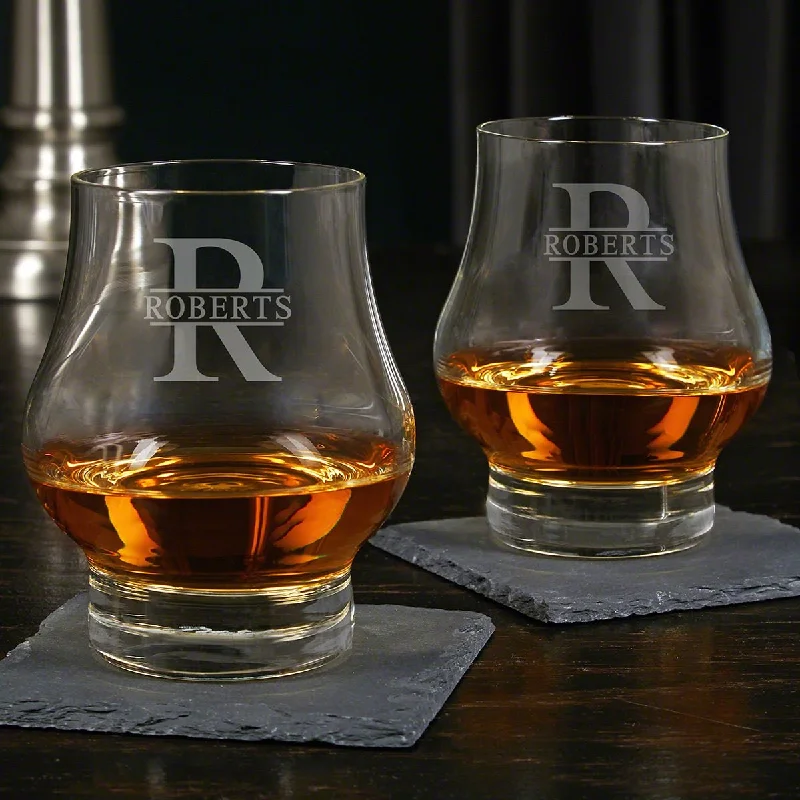 Designer glass mugs with handles-Etched Official Kentucky Bourbon Whiskey Taster Glasses, Set of 2