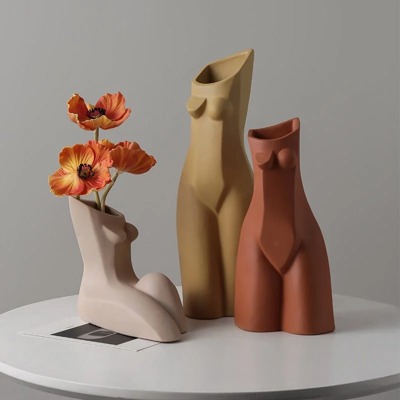 Compact table lamps for desks-Ceramic Abstract Body Vases